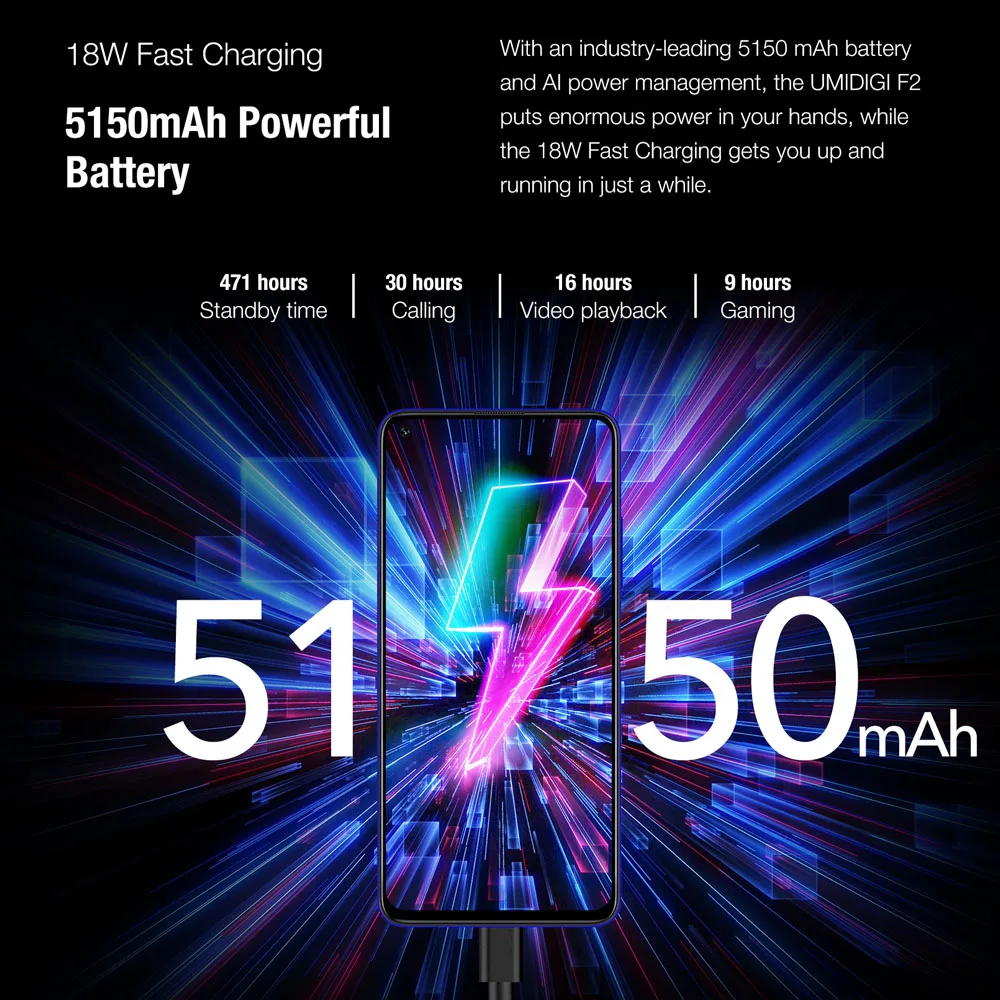 Глобальная версия UMIDIGI F2 Android 10 6,5" FHD+ 6GB128GB 48MP AI Quad camera 32MP Selfie Helio P70 NFC 5150mAh мобильный телефон