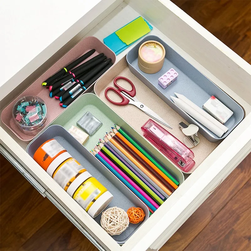 Degradable Wheat Straw Kitchen Drawer Storage Tray Makeup Organizer Divider Cutlery Box | Дом и сад