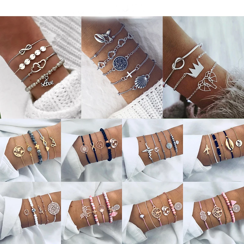 

European and American New Retro Tassel Letters Beaded Tortoise Set Bracelet Bohemian Braided Bracelet Women Fashion Jewelry