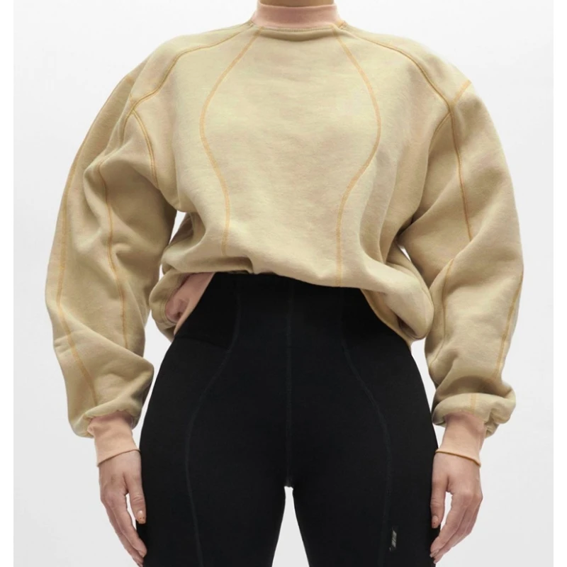 

2021 Cotton Biker Women Hoodie Top Loose Casual Simple Bright Line Decoration Pullovers Long Sleeve Turtleneck Casualwear