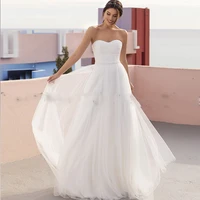 white a line strapless bridal dresses for women 2022 mild sleeveless sweep train lace ruched zipper back custom made bohemian