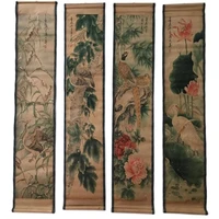 china celebrity painting old scrolls four screen lotus bird painting