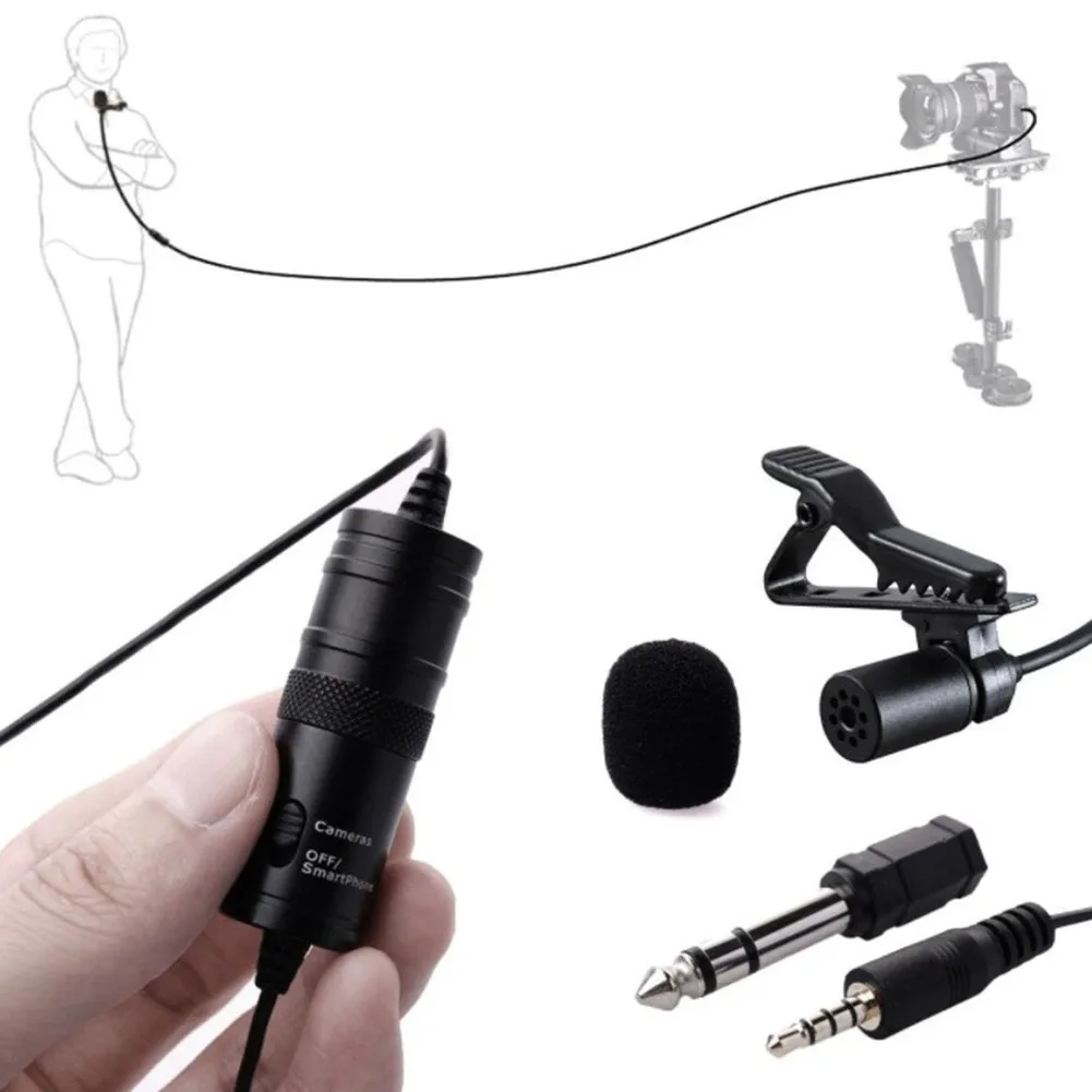 

3.5mm Audio Video Record Clip On Lavalier Lapel Microphone For Smartphones DSLR Camcorders Audio Recorders PC Low Noise Mic