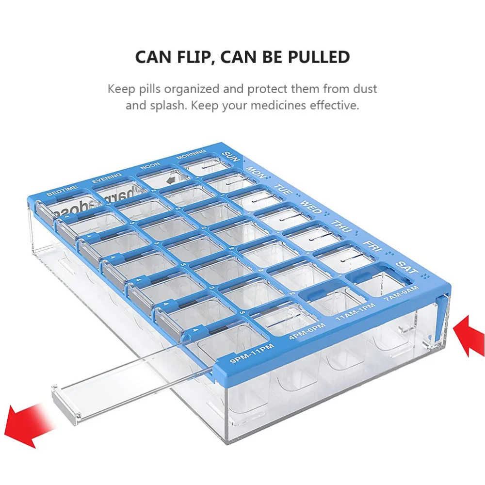 

1pc Pill Storage Container 28 Grids Pill Storage Box Weekly Pill Organizer