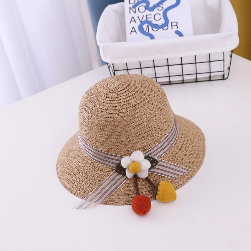 

Sun Hat Sweet Girls Summer Fashion Flowers Decorate Straw Hat For Children Panama Hat Kids Baby Travel UV Protection Beach Hats