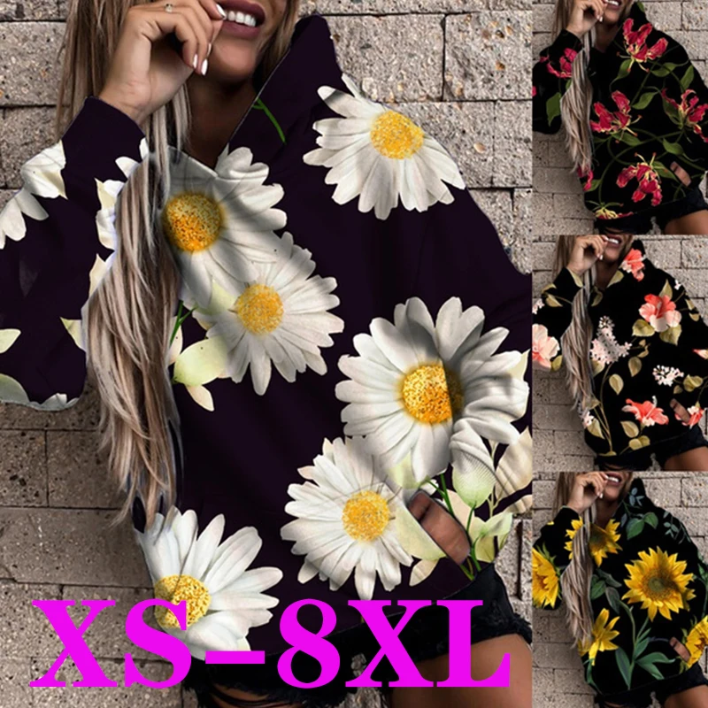 

Autumn/Winter Hoodie New Women's Fashion Floral Print Long Sleeve Shirt Elegant Sweatshirt Casual Pullover Oversized Hoodie