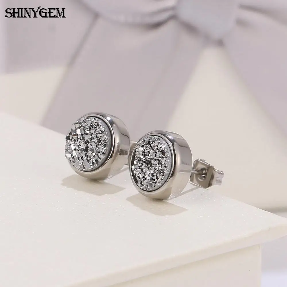Женские круглые серьги гвоздики из нержавеющей стали ShinyGem 6 мм 10