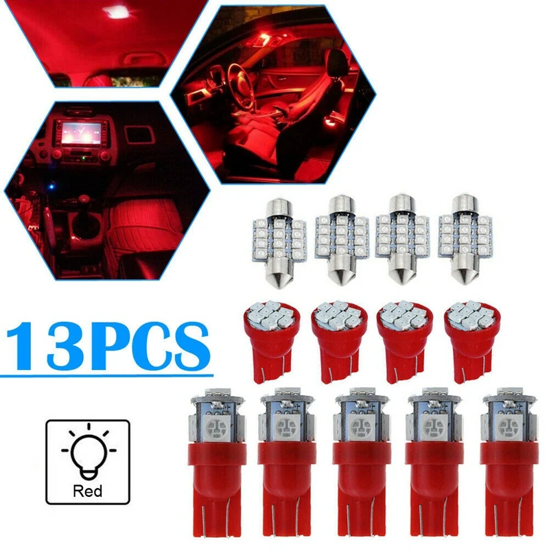 

13X Red Car LED Lights Interior Package Kit Dome License Plate Lamp Bulbs