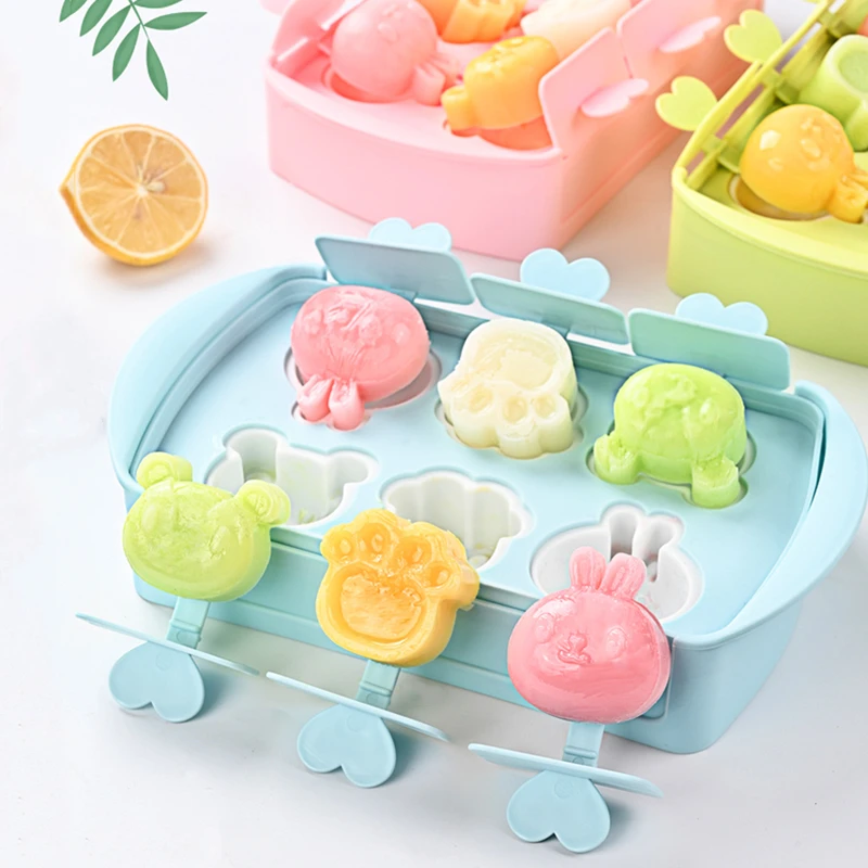 

Silicone Ice Cream Mold DIY Homemade Popsicle Molds Freezer Juice 6 Cell animal Ice Cube Tray Popsicle Barrel Maker Mould Tool