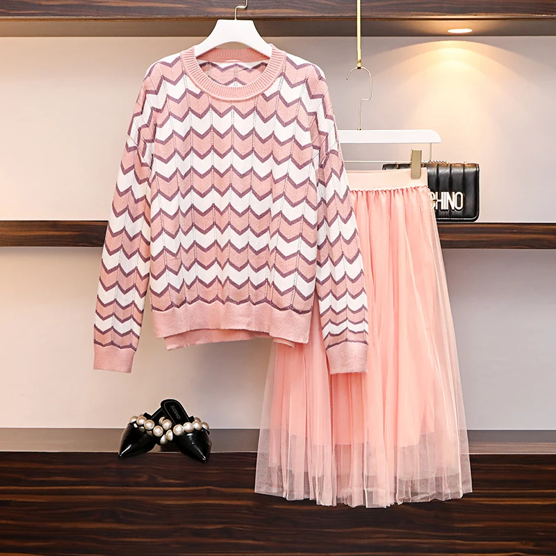 Осенне весенний женский элегантный свитер пуловер + плиссированная юбка