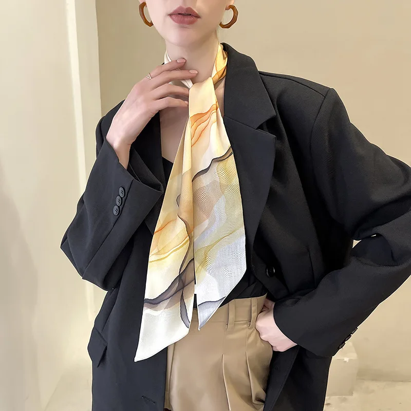 

2021 Fashion Kerchief Silk Satin Neck Scarf For Women Print Hijab Scarfs Female 90*90cm Square Shawls and Wraps Scarves For Lady