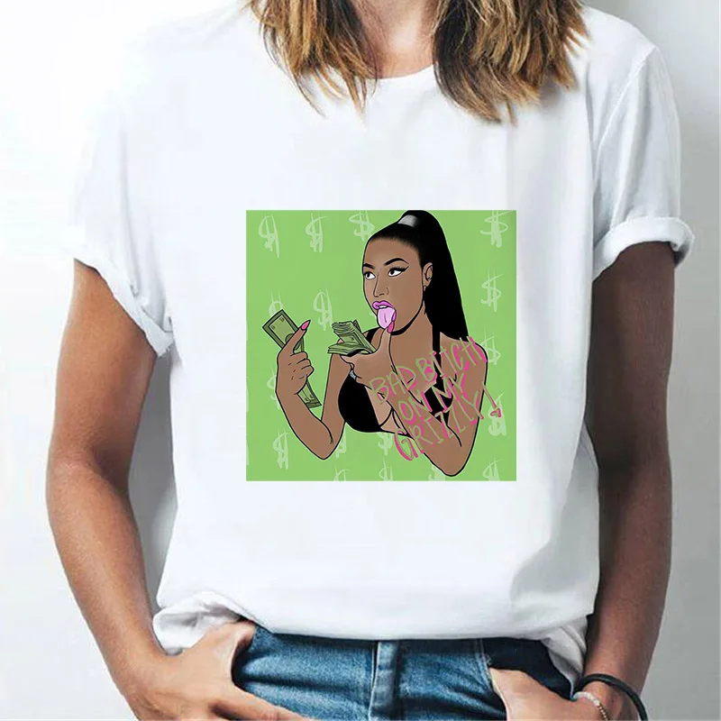 

Street fashion hip-hop style black girl cartoon graphic printed women's T-shirt Harajuku summer loose casual short sleeves Tops
