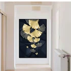 Золотые листья гинкго, Современная позолоченная декоративная картина для крыльца, роскошная Настенная картина, картина маслом в скандинавском стиле для гостиной