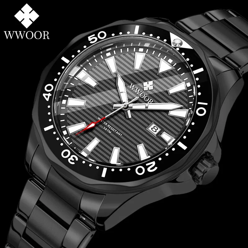 WWOOR Man Watches Top Brands Luxury Men's Wrist Watch Waterproof Reloj Hombre Luminous Stainless Steel Quartz Watch Montre Homme