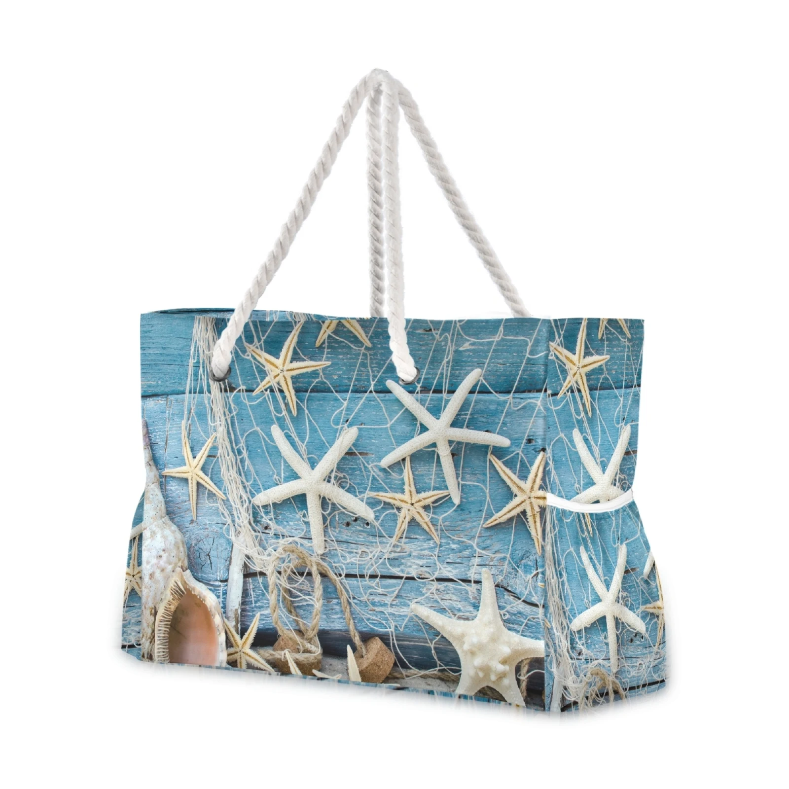 

New Ladies Shoulder Bag Blue Ocean Seashell Beach Sand Prints Tote Shopping Bag Linen Fabric Beautiful Casual Practical Handbag
