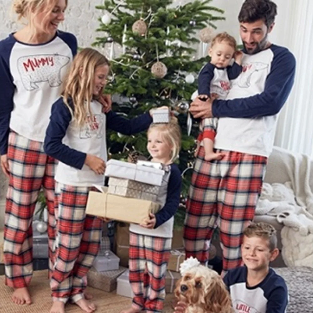 Семейные пижамы рождественские костюмы с медведем на новый год женская ночная