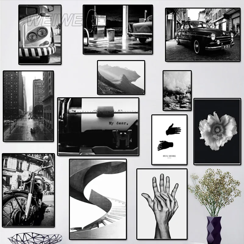 

Плакат настенный черно-белый в скандинавском стиле, рисование городских цветов и холста, украшение для дома в спальнях и гостиных