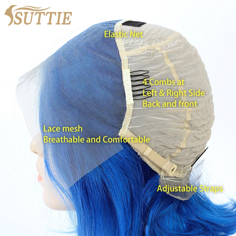 

Suttie Blue Color Human Hair 13x4 Lace Frontal Bob Wigs Brazilian 150% 180% Density Transparent Front Wigs For Black Women