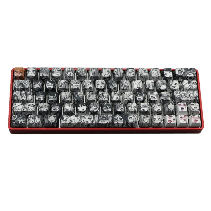 

PBT 71 key Ahegao Keycap Dye Sublimation OEM Anime for GK61 GK64 Keyboard Keycap