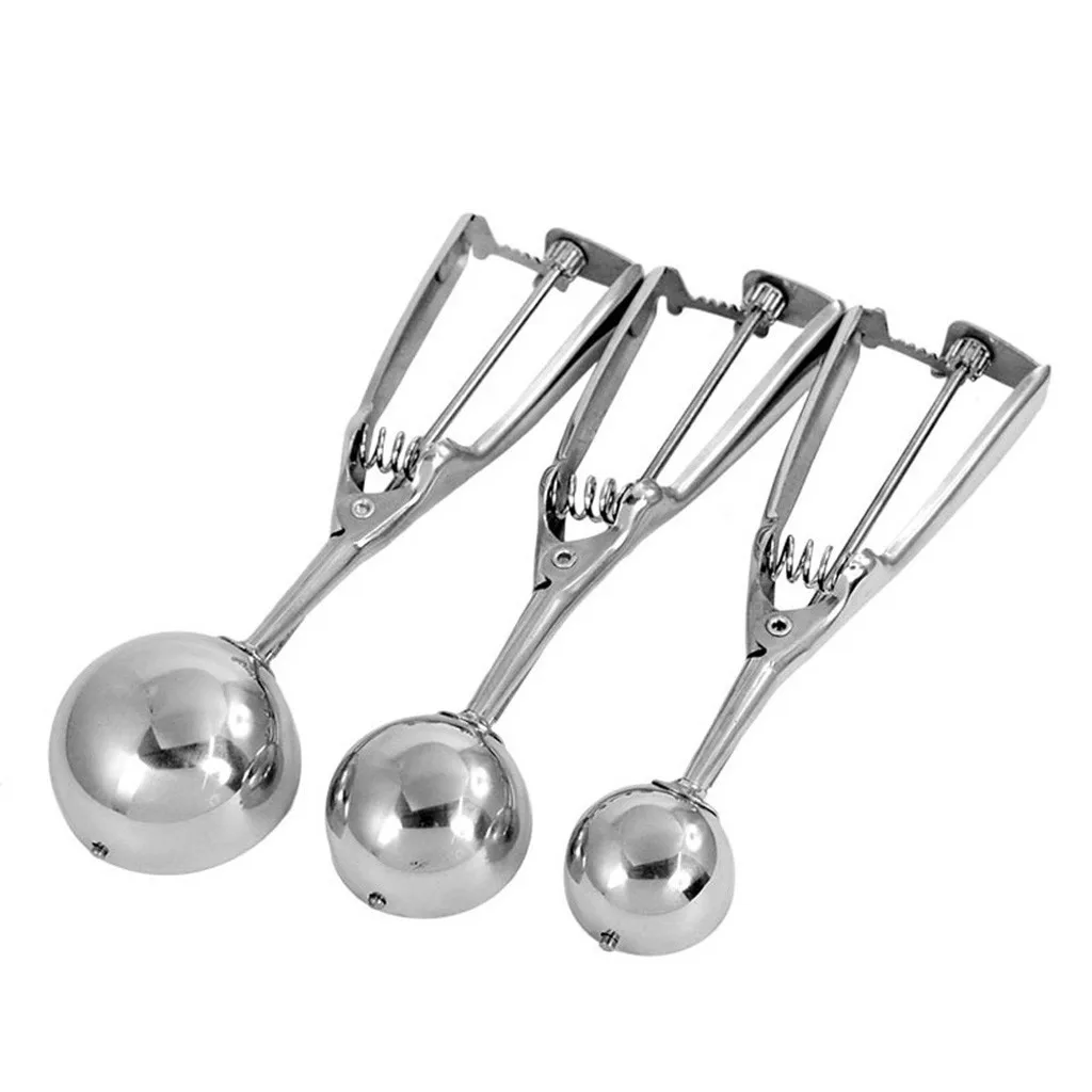 

3Pcs Ice Cream Spoon Stainless Steel Spring Handle Masher Cookie Scoop Kitchen Ice Cream Mash Potato Spring Handle Kitchen #7