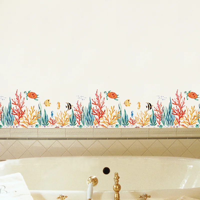 Виниловые наклейки для украшения ванной комнаты на плинтус и стены