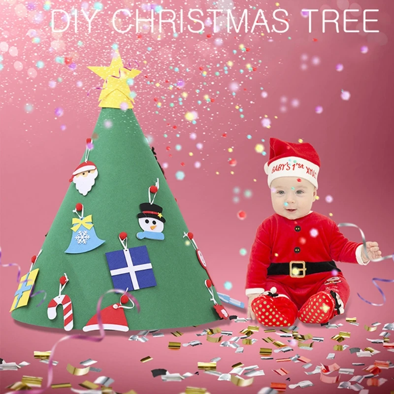 

New Year Door Wall Hanging Decorations Christmas Tree Set for Kids Toddlers DIY Felt Christmas Tree Fake Christmas Tree