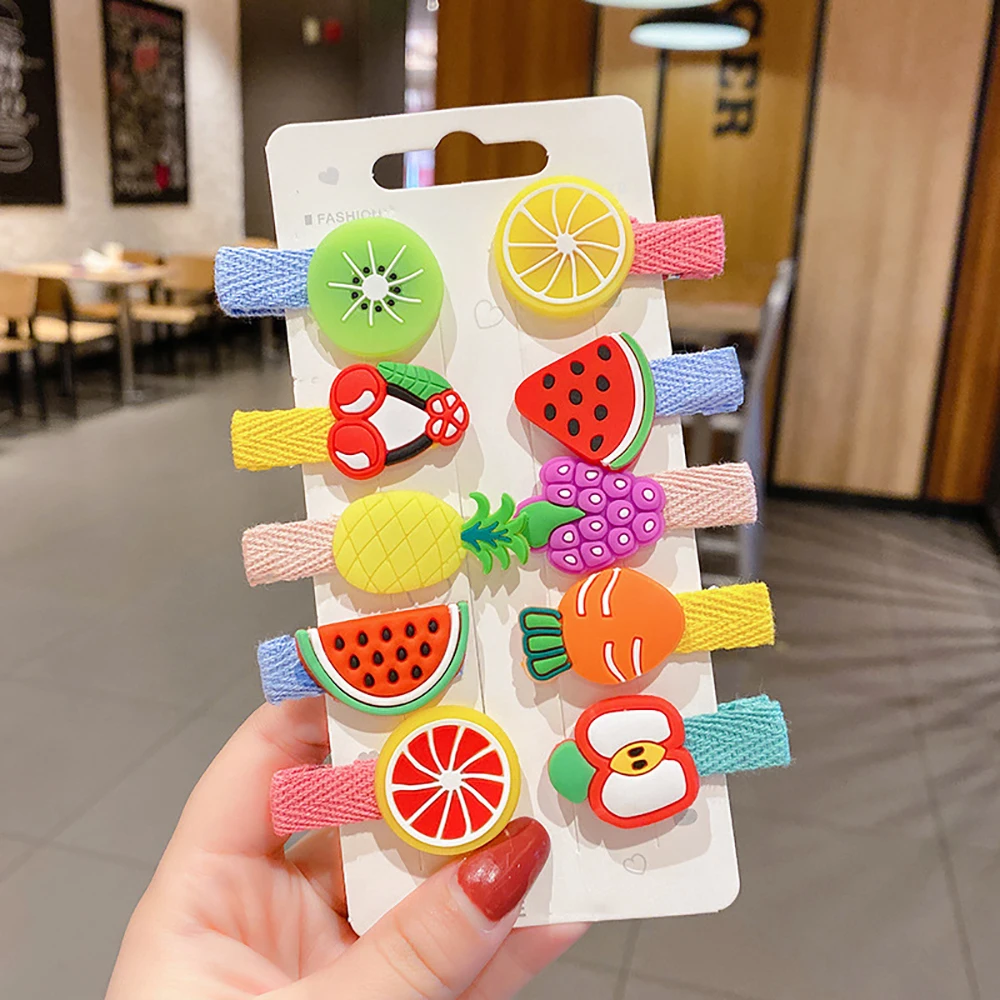 

10pcs Toddler Hair Clips Kawaii Hair Clip Baby Cute Fruit Design Hairpin Ribbon Lined No Damage To Hair For Girls Teens