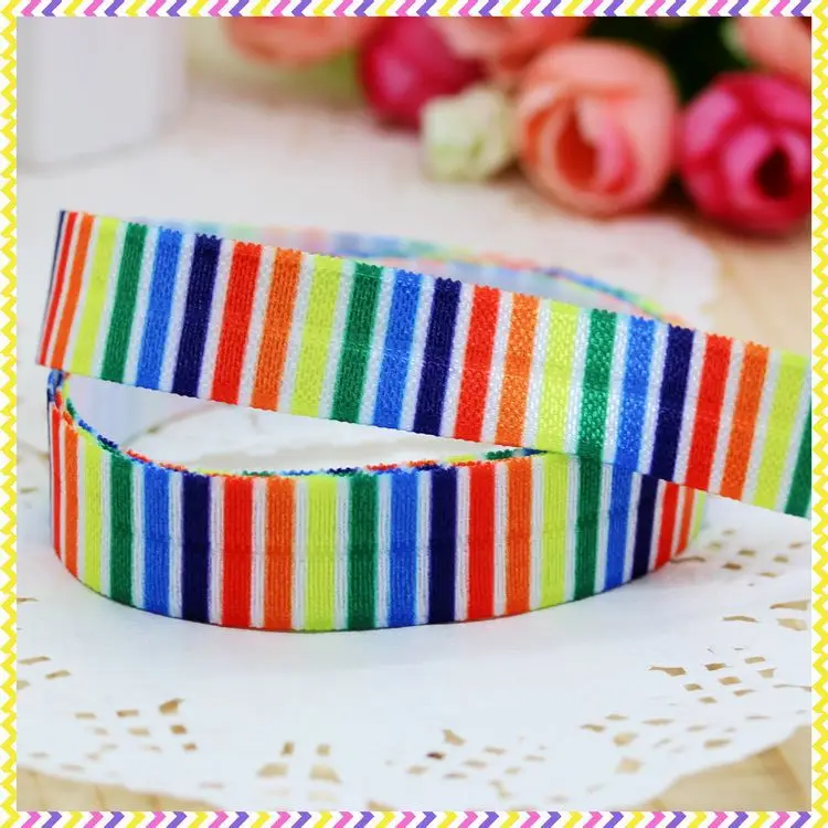 DHK 5/8'' 5yards Fold Over Elastic FOE stripe printed headband headwear hair band diy decoration OEM Wholesale E325 | Дом и сад