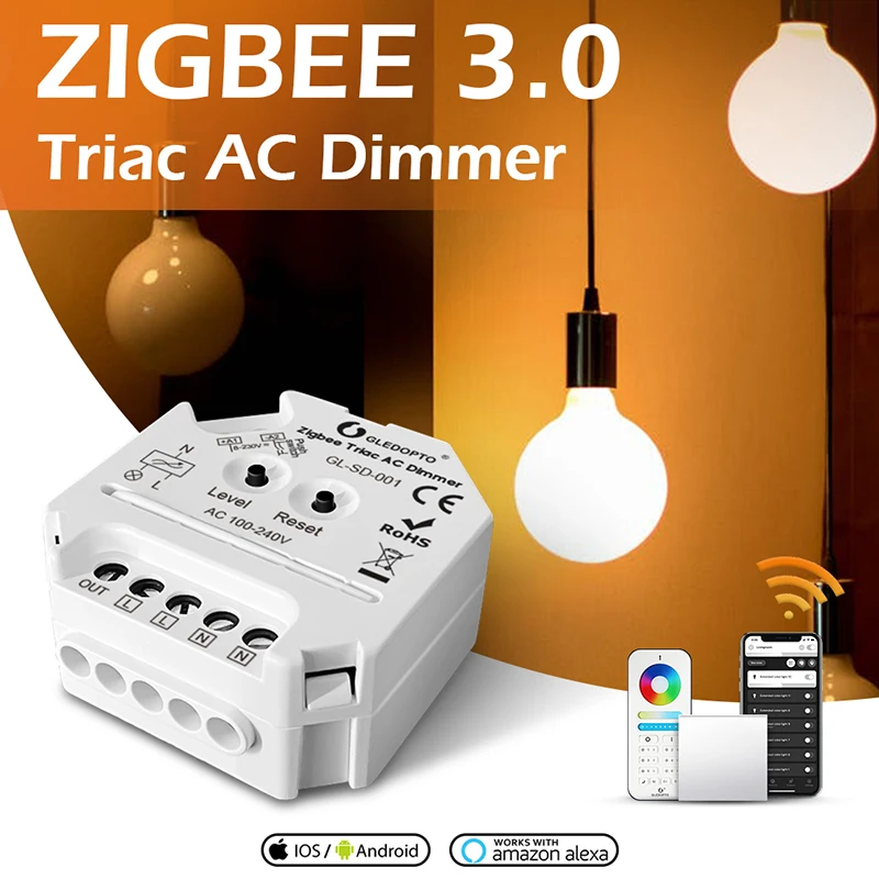 

GELDOPTO Tuya Zigbee 3.0 Smart Triac AC Dimmer LED-Touch Control Push-Switch Compatible With Smartthings 2.4G Remote Control