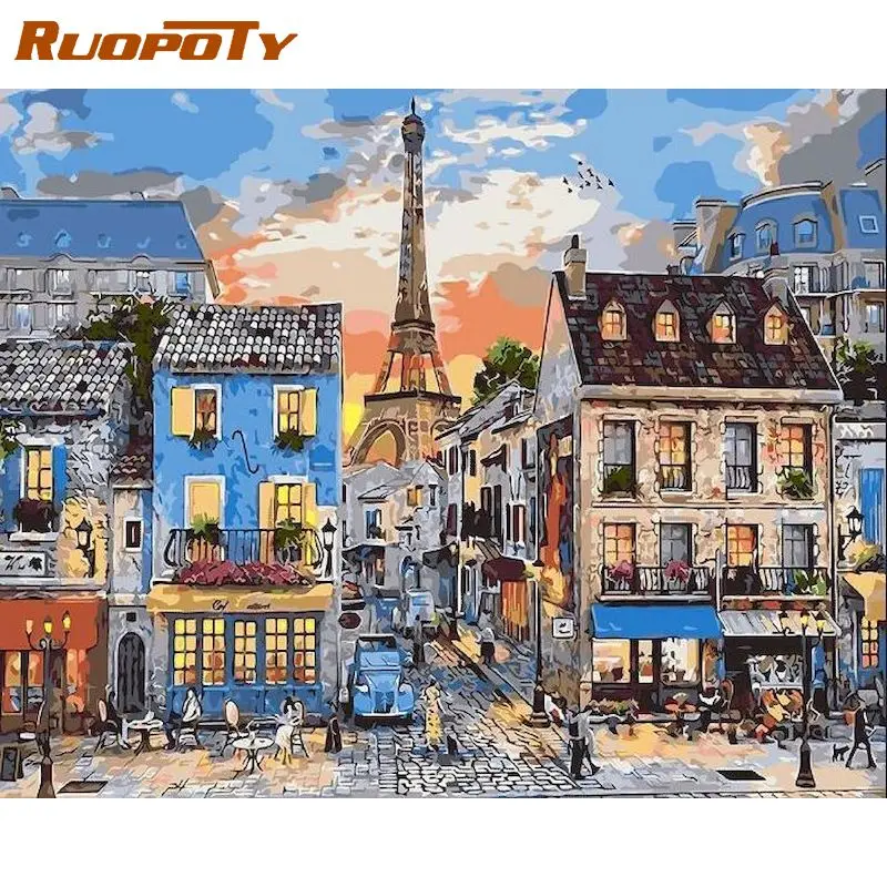 

RUOPOTY 60x75cm Frame Diy Painting By Numbers Towel Town Street Scenery Paints Acrylic Pigment On Cnavas Home Room Decors