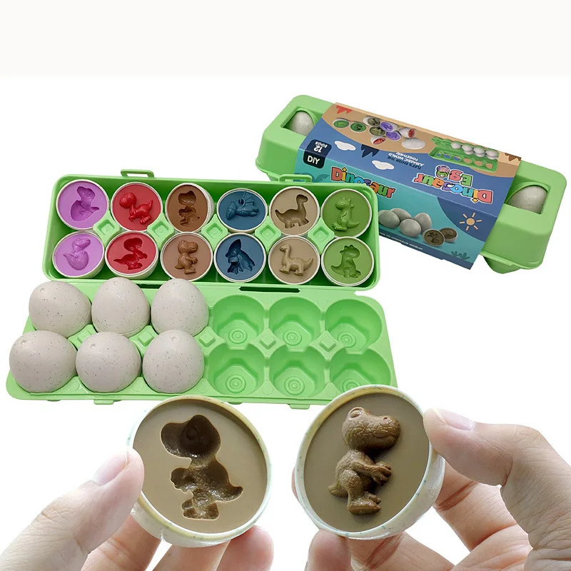 

12pcs Baby Montessori Learning Education Math Toy Smart Dinosaur Eggs Color Shape Puzzle Matching Toys for Kids Simulation Egg B