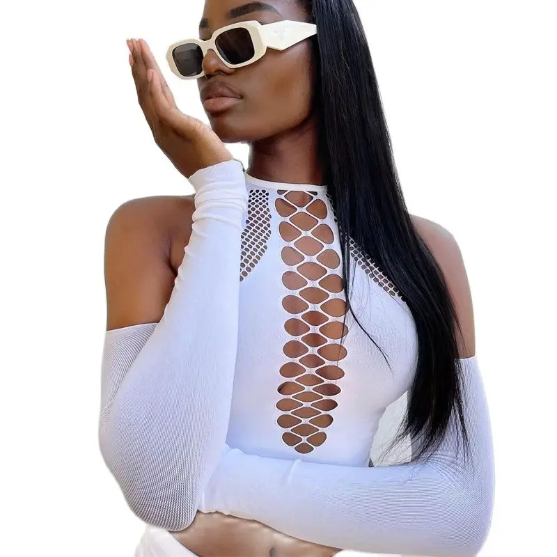 

Women's Long Sleeve Hollow Bandage Sexy Short Top Summer and Autumn Women's Fashion T-shirt Street Club T-shirt Y2k Top