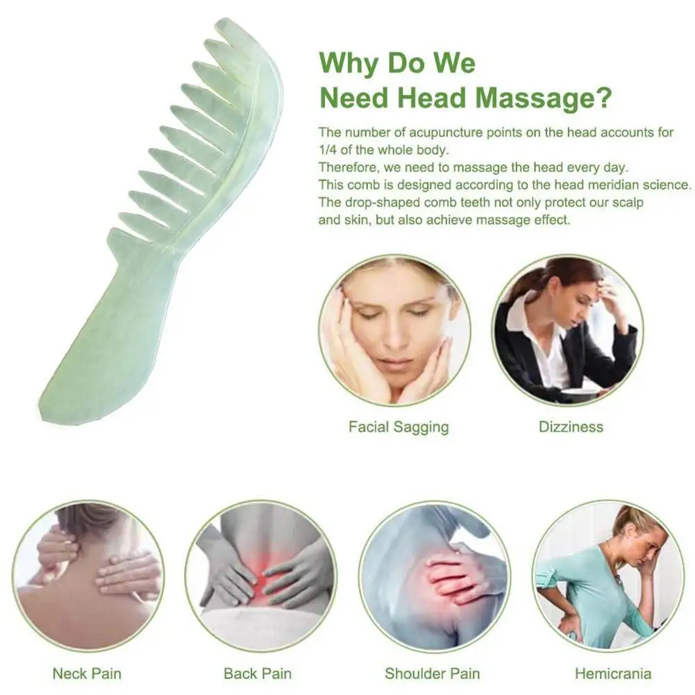 

Natural Jade Massage Comb Head Massage Health Care Healthy Circulation Hair Blood Prevent Comb Hair Jade Condition Loss Pro V6N7