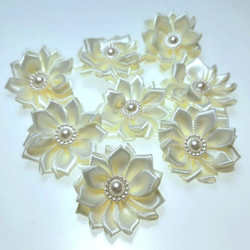 HL 20 шт 35 мм бежевая лента жемчужный цветок ручной работы Цветы Свадебные