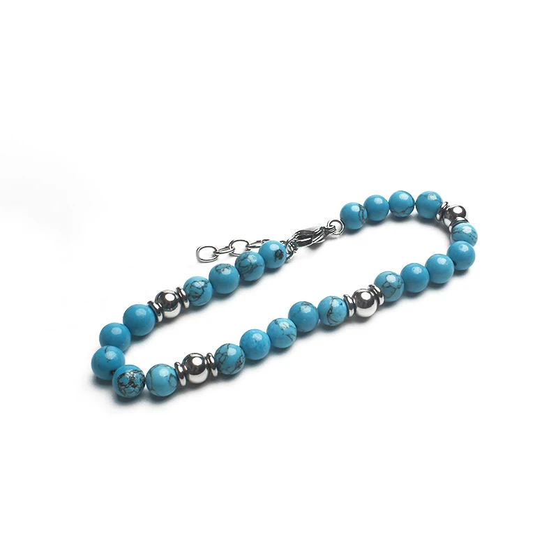 

Runda Men'S And Women'S Beaded Bracelet Blue 17+5cm/19+3cm Natural Stone Stainless Steel Jewelry Handmade Fashion New Products