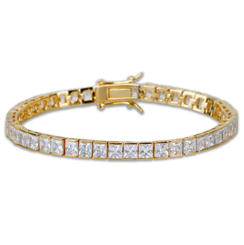 

6mm Square Bling Iced Out Tennis Bracelet for Men Women Hip Hop Jewelry 1 Row Cubic Zirconia Charm Bracelets Gold