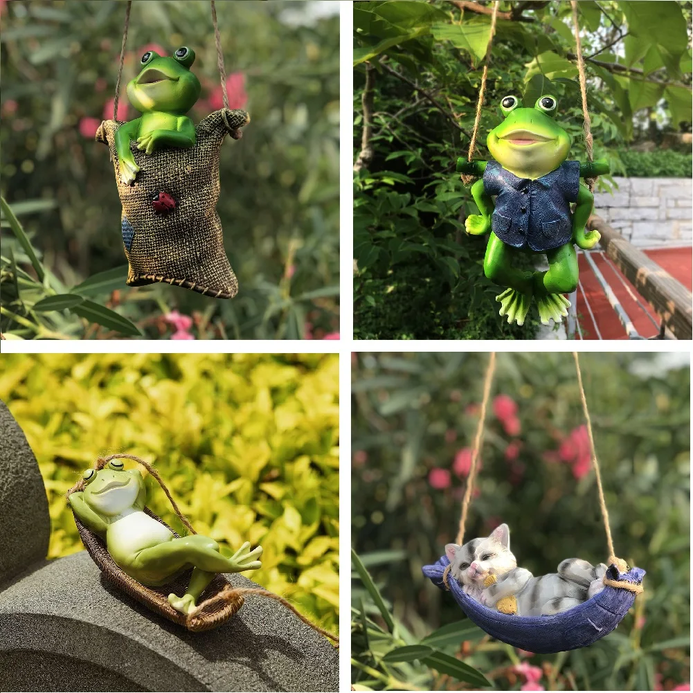 

Креативные Симпатичные лягушки, кошка, собака, полимерная лежачая статуя животного, садовая подвесная декоративная подвеска на дерево, вну...