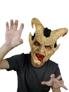 Cosplay de Halloween #A máscara de látex del diablo máscara con cuerno Takerlama-Máscaras de película de Lucifer disfraz de adulto accesorios de fiesta 