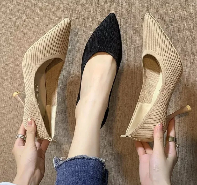 

Knit Breathable Lady High Heels 2020 Brand Design Fashion Party Dress Women Shoes Career Work Shoes Pointed Toe Thin Heels Pumps