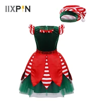 teens girls christmas elf reindeer costume ballet figure skating dress with hat outfits kids holiday cosplay party xmas clothes