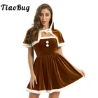 Женский Рождественский костюм TiaoBug, мягкий бархатный костюм с капюшоном и накидкой, праздничный костюм Санта-Клауса, вечерние костюмы для косплея