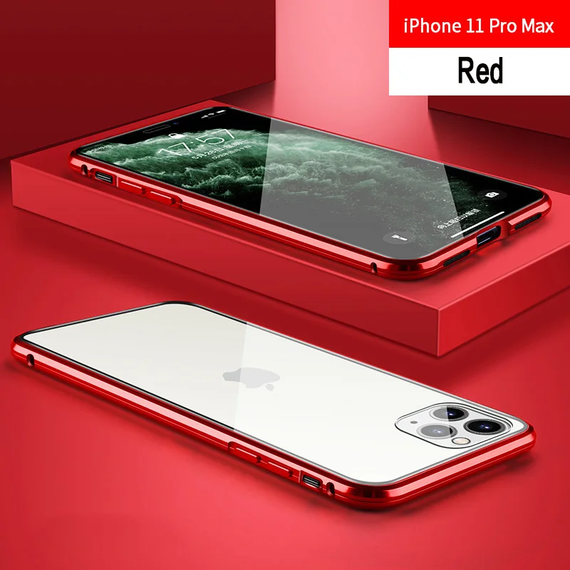 Магнитный чехол для iPhone 11 X Xr Xs Max 6 6s 7 8 Plus, противоударный чехол для iPhone 11 Pro Max, задняя крышка из закаленного стекла - Цвет: Красный