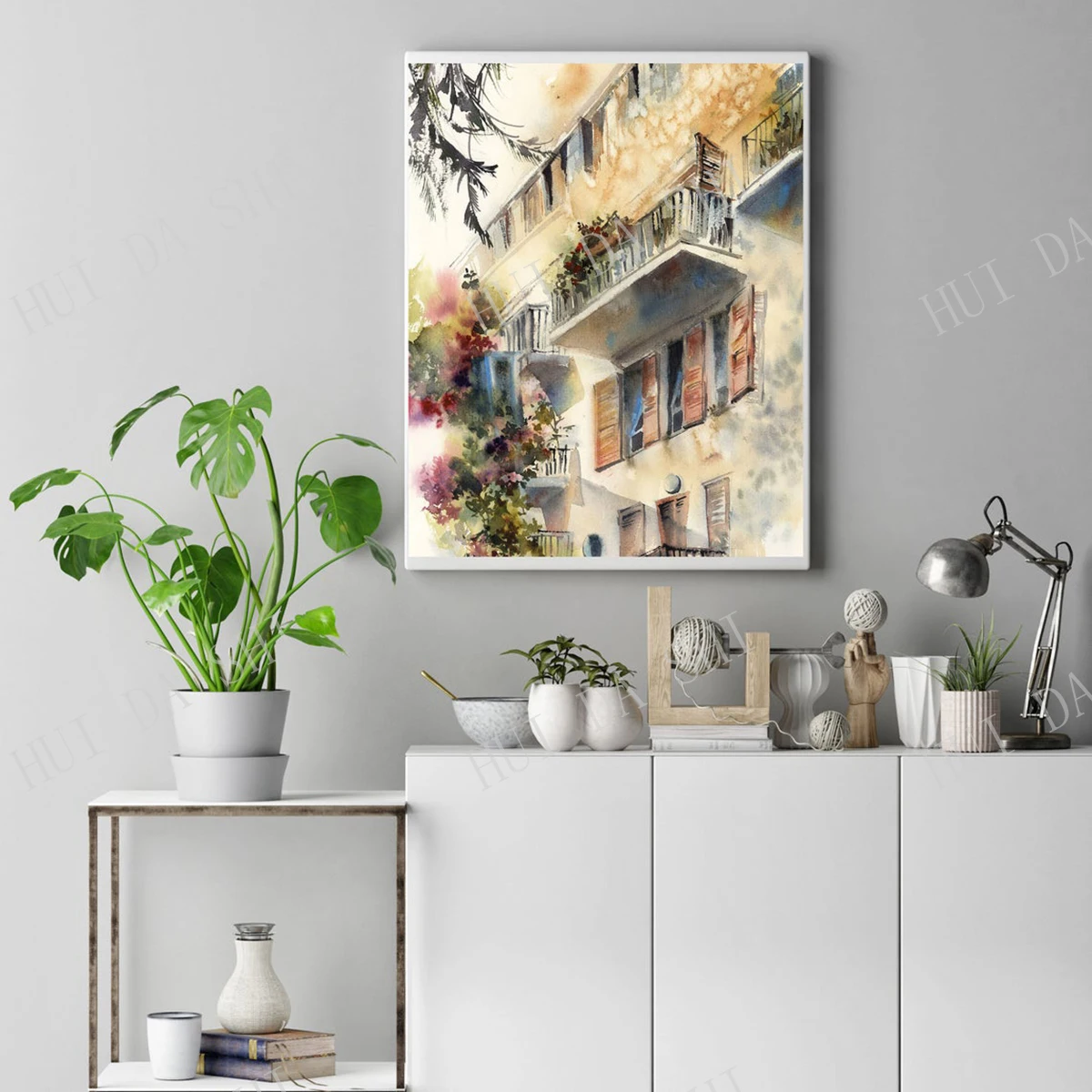 

Art Print Mediterranean House Balcony, City Scene Architecture Details ,Watercolor Painting Balcony Giclée Art Print