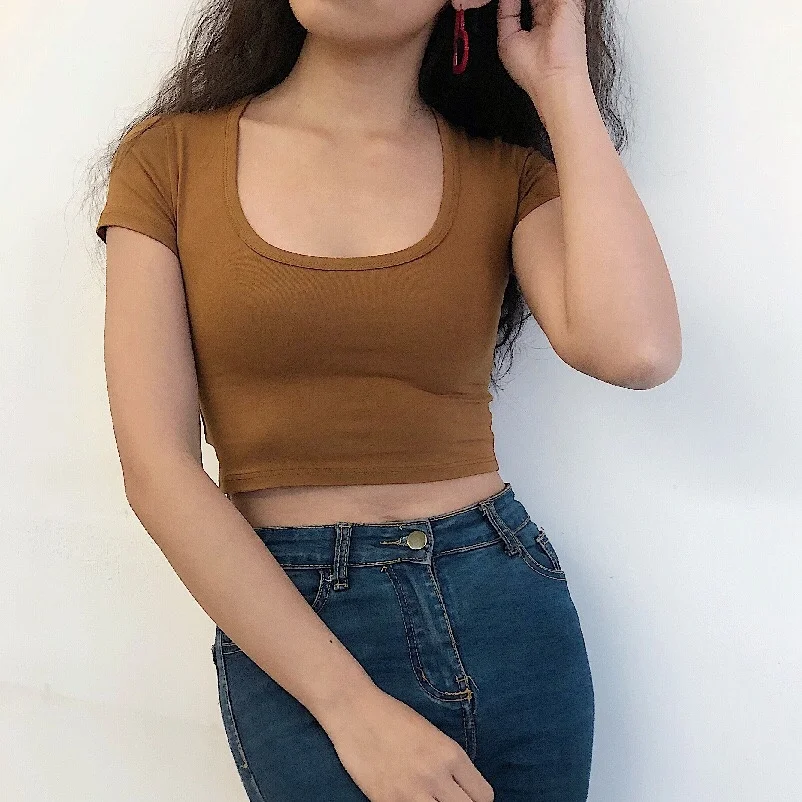 

WOMENGAGA 2021 New Style Solid Sexy Leaking Umbilical Short Sleeve T-shirt Women's Half Sleeve Bottomed Shirt 9NDH