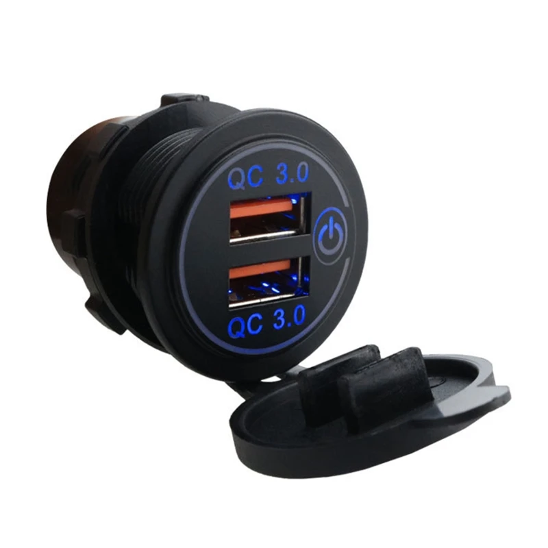 

12V USB Outlet Quick Charge 3.0 Dual USB Power Outlet with Touch Switch Waterproof 12V/24V Fast Charge USB Charger Socket E56B