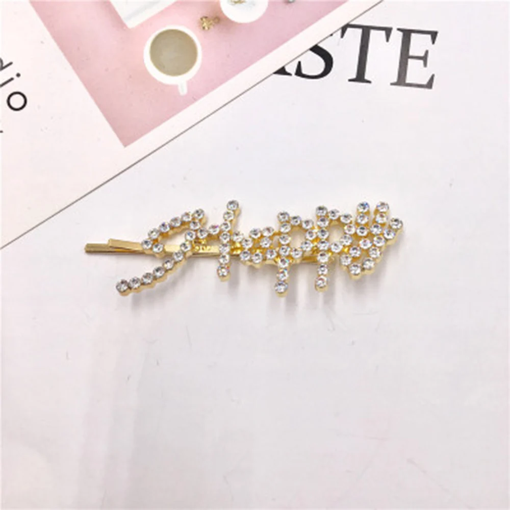 

New Shiny Hairpins Crystal Rhinestones Word Letters Hair Clips Women Styling Tool Hairgrip Diamond Clamp Hair Accessories