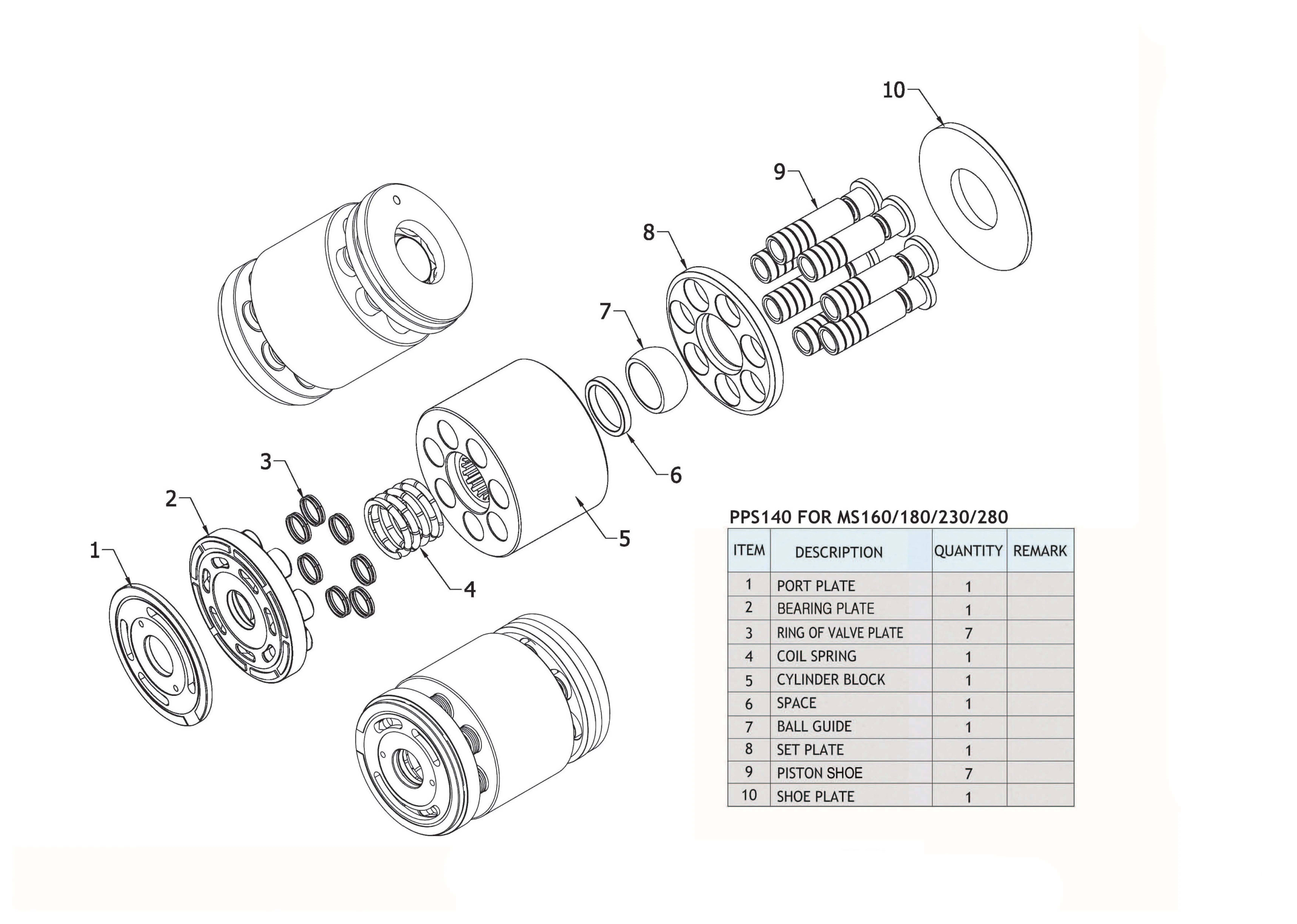 

Hydraulic Pump Kits Piston Pump parts Inner Spare Parts Repair kits For PPS140