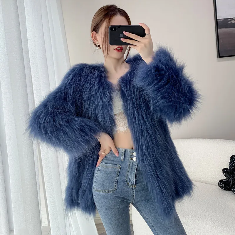 

Осень-зима 2021, новые с мехом енота, меховое пальто, Женское пальто средней длины и возраста, модные красные модели