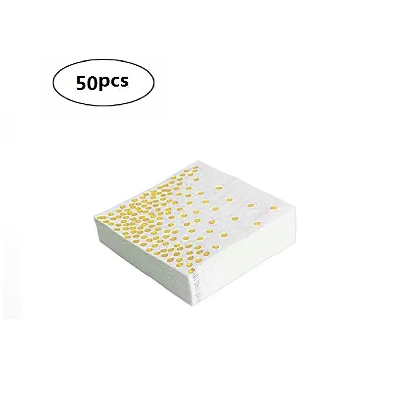 Gold Napkin 50 шт. золотистые салфетки из розовой фольги в горошек, вечерние одноразовые салфетки для обеда, блестящая бумага металлического цвета, для свадьбы, дня рождения, для малышей - Цвет: Gold Napkin