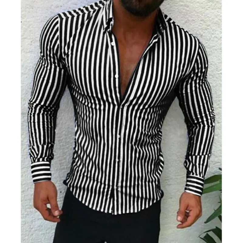 

Hirigin Men's Casual Shirt Slim Fit Men's Casual Striped Shirt Long Sleeve Formal Dress Shirts Men Male Clothing Camisa